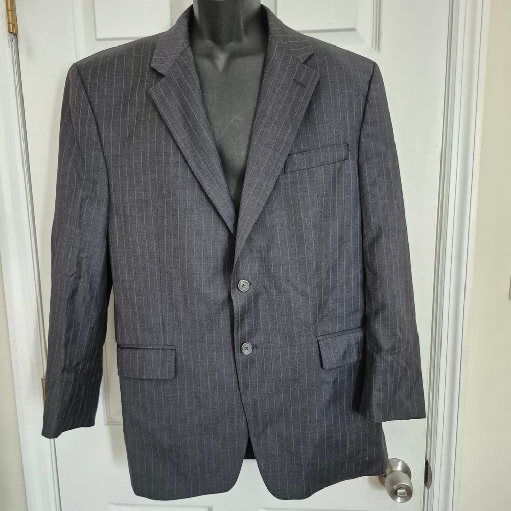 Lauren Ralph Lauren Gray Pinstripe Wool Blazer Men Sport Coat 46R Made in Canada